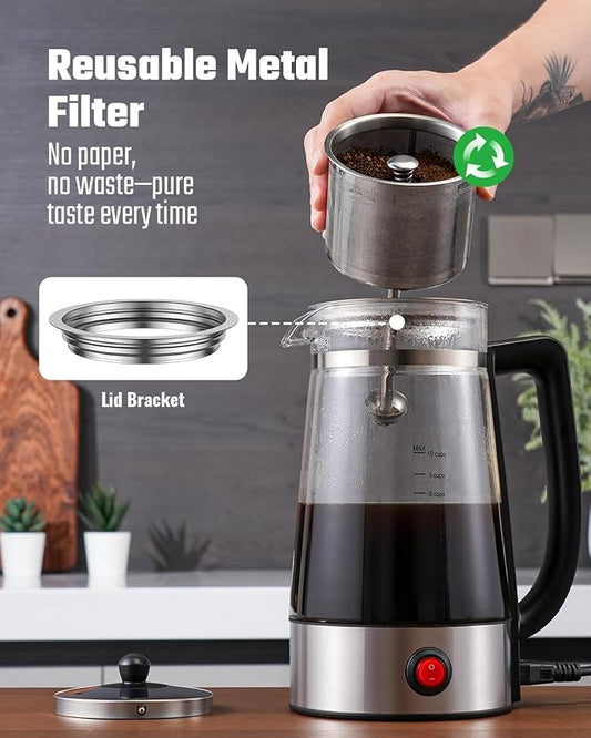 KIDISLE Percolator Coffee Pot Electric Coffee Maker, Brews 2–10 Cups, Auto Keep Warm, Stainless Steel Basket, Borosilicate Glass, Easy-Pour Spout, Cool-Touch Handle