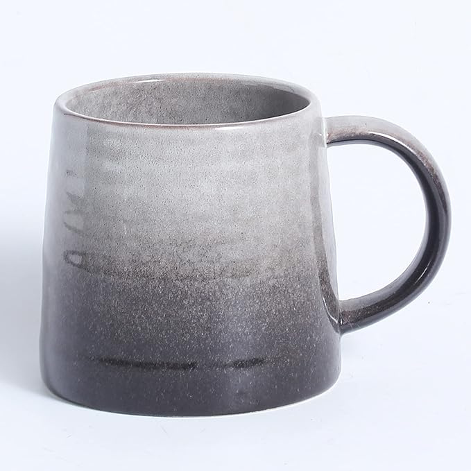 Large Ceramic Coffee Mug, Handmade Pottery Mugs, Tea Cups with Big Handle for Office and Home, 15.5 oz, Dishwasher and Microwave Safe (Grey Black)