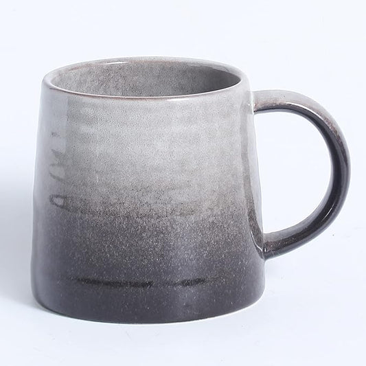 Large Ceramic Coffee Mug, Handmade Pottery Mugs, Tea Cups with Big Handle for Office and Home, 15.5 oz, Dishwasher and Microwave Safe (Grey Black)
