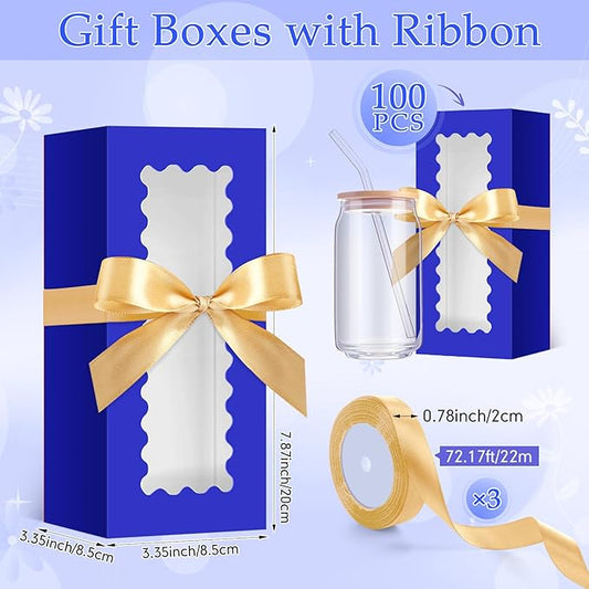Windyun 100 Pcs Tumbler Gift Boxes for Sublimation Glass Exhibition Boxes Transparent for 12oz 16oz 20oz Shipping Cup Exhibition Packaging for Jars Mug Can Party Supplies (Blue)
