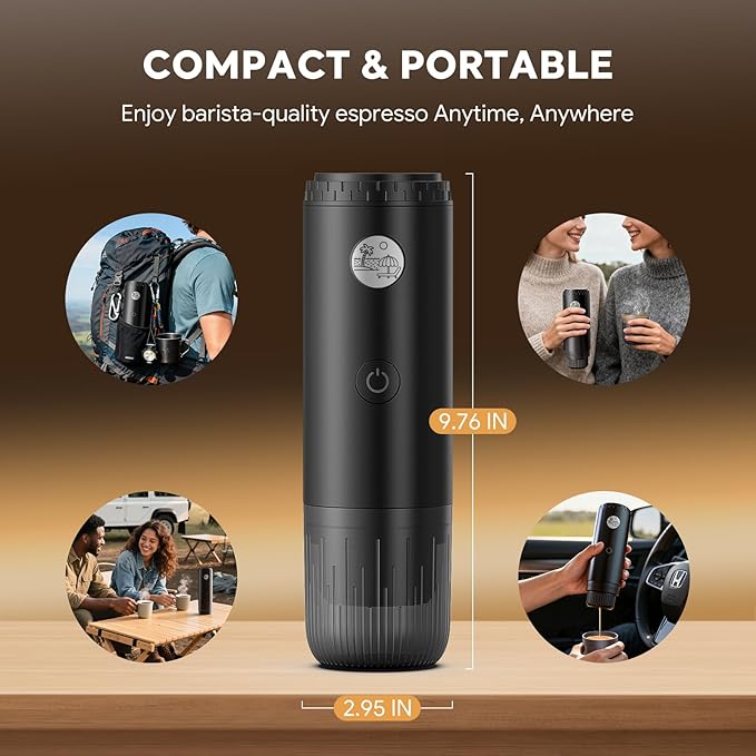 Portable 2-in-1 Coffee Maker, Portable 20 Bar Espresso Machine with Automatic Heating, Compatible with NS and Ground Coffee for Camping, Hiking Travel and Home (Black)