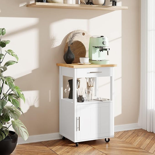 JY QAQA 22" Kitchen Island on Wheels with Storage Cabinet Kitchen Cart Cabinet with Shelves, Cart Handle for Towel Rack or Free Mobility, Portable Islands for Kitchen,White
