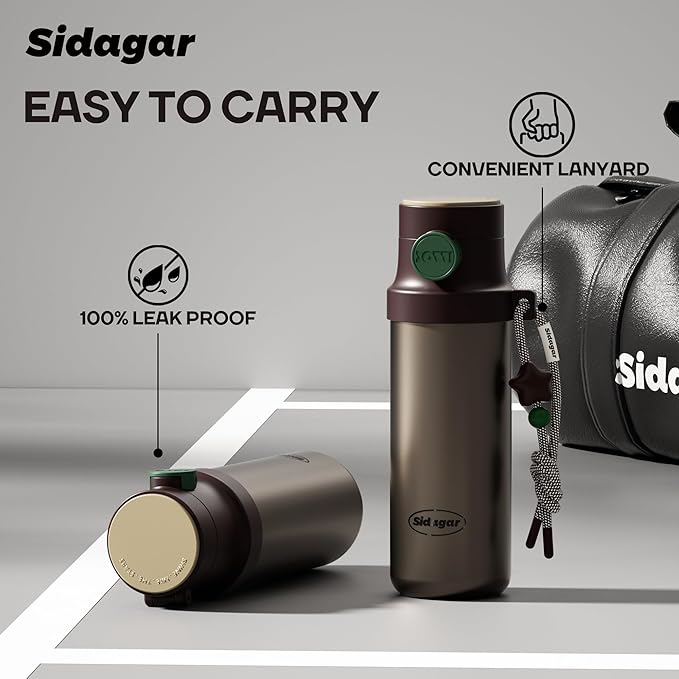 18 oz Insulated Water Bottle, Stainless Steel Travel Mug with Lid, Double Wall Vacuum Sports Water Bottle, BPA Free, Leak-Proof, Fits in Car Cup Holder, Great for Men Kid School, Brown