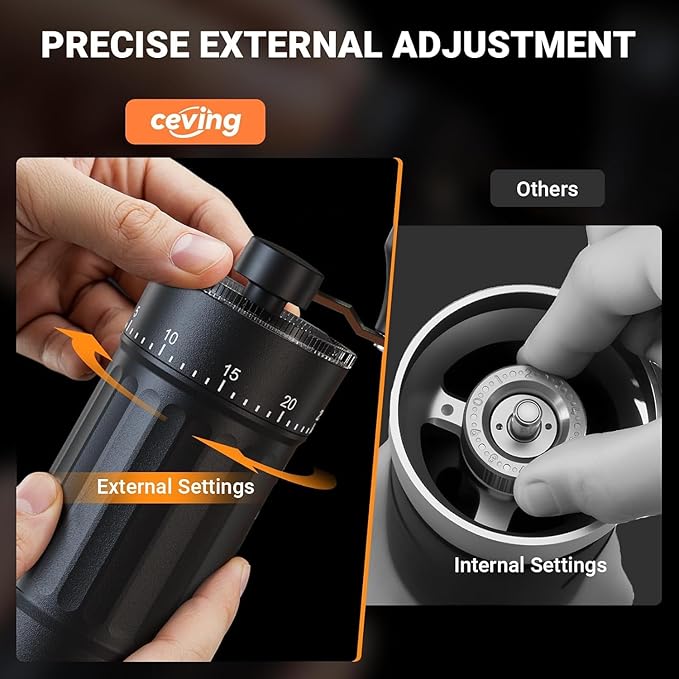 Portable Manual Coffee Grinder with CNC Stainless Steel Conical Burr, 40 Adjustable Settings Hand Coffee Grinder with 30g Capacity for Espresso, Pour Over, French Press, Travel