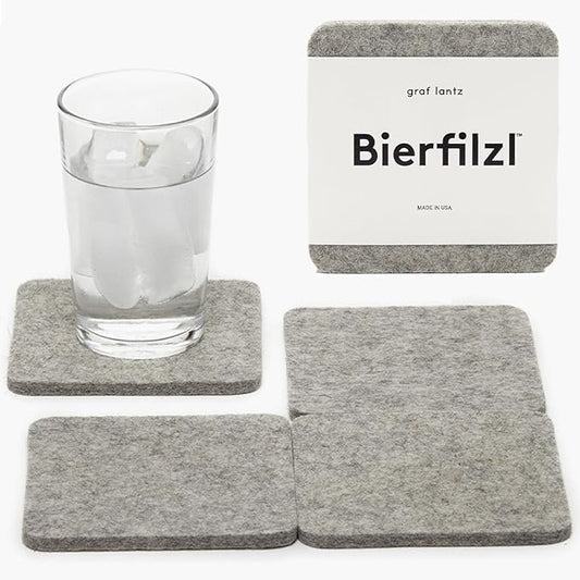 Graf Lantz - Bierfilzl Merino Wool Square Coasters Set of 4 - Granite (4"x4"x5mm) - Absorbs 30% of Weight - Natural German Wool - Heat Resistant, Sustainable, Reusable - Home Decor, Coffee Table Decor