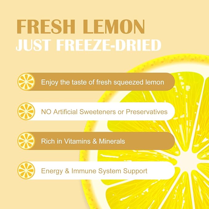 Grelim Lemon Powder 11.30 Oz, 100% Freeze Dried Powder, Filler Free, Gluten-Free, Rich in Natural Vitamin C Fresh Squeezed Lemon Flavor Great for Beverages, Smoothies 320g