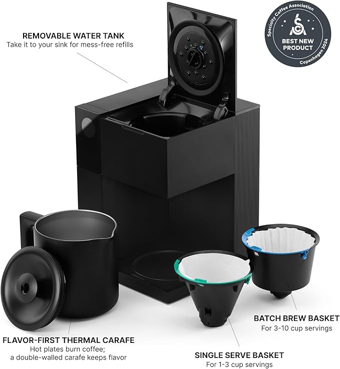 Fellow Aiden Precision Coffee Maker - 10-Cup Thermal Carafe, Built-In Brewing Guidance, Scheduling, Removable Water Tank, Matte Black