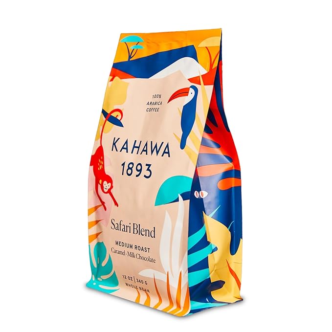 Kahawa 1893 Whole Bean Coffee Medium Roast Safari Blend 12 Oz - As Seen on Shark Tank, High Antioxidants, Naturally Sweet, Organically Grown, Ethically & Sustainably Sourced