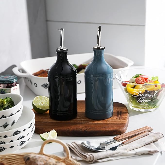 Sweejar Ceramic Olive Oil Dispenser Bottle, Opaque Oil Cruet Protects to Reduce Oxidation, Suitable for Storage Vinegar, Coffee Syrups & Other Liquids, Pack of 1, 15.5 Fl Oz (Black)