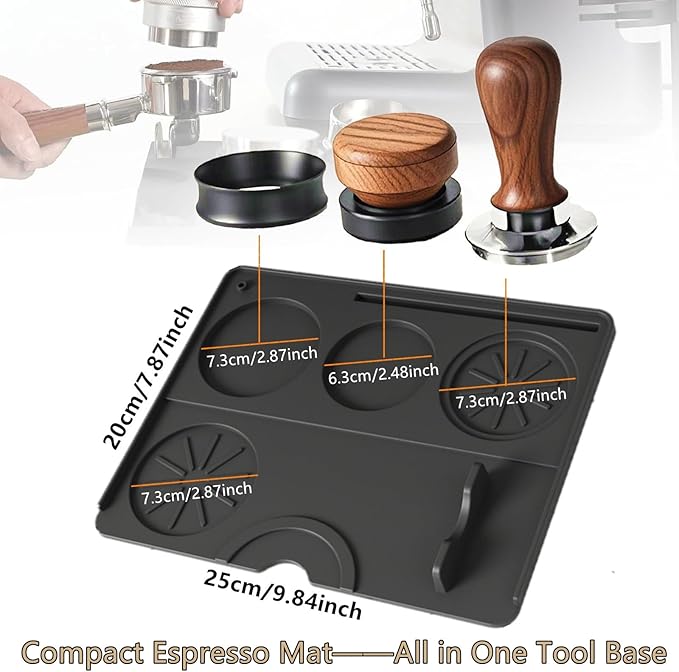 Espresso Tamping Mat, Coffee Tamper Mat, Espresso Mat for Counter, Silicone Tamper Mat, Food-grade, Non-Slip, Waterproof, Heat Resistant (Black, 9.84''x7.87'')