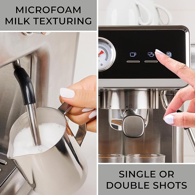 Kenmore Elite Espresso Machine – Automatic Coffee Maker with Auto Tamper, Auto Cleaning, Milk Steamer & Frother, Bean Grinder, Brew Professional Barista Style Cappuccino, Café Latte