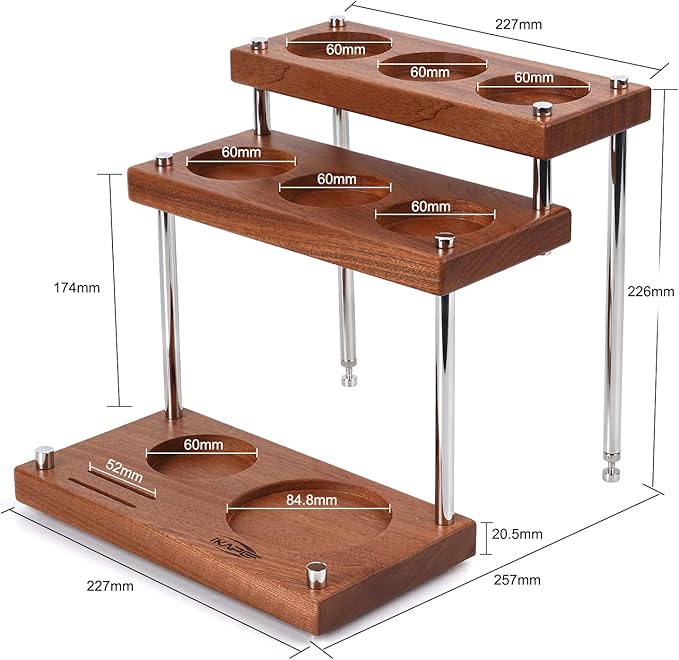 IKAPE Espresso Coffee Tamper Station, Three-Ply Wooden Espresso Tamp Holder Base, Coffee Tamp Mat Stand Fit for 51, 54, 58MM Tamper, Distributor & Puck Screen Accessories(Sandywood)