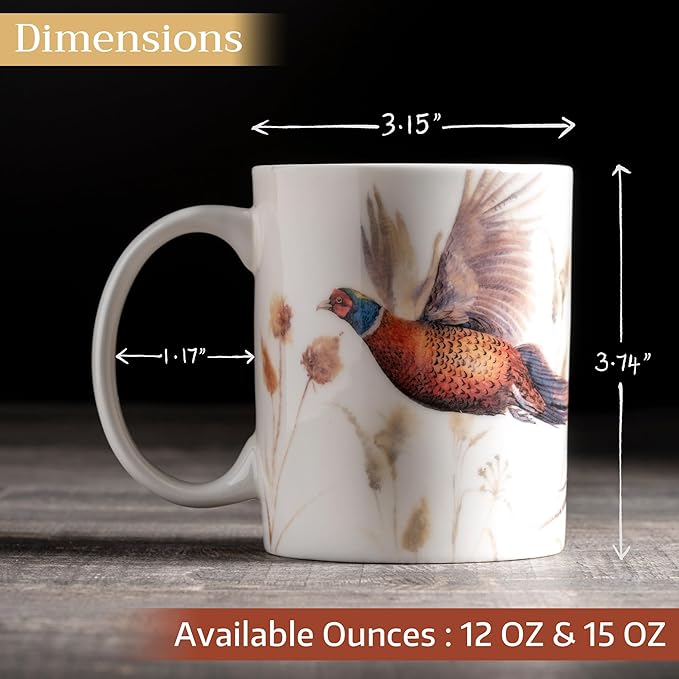 Maison d' Hermine Coffee Mug with Handles Fine Bone China Mugs Pack of One Tea Cups for Hot Beverages Cappuccino Latte Home Restaurant Office Perfect for Gift (Faisan D'Automne - Vol Libre, 12 Ounce)