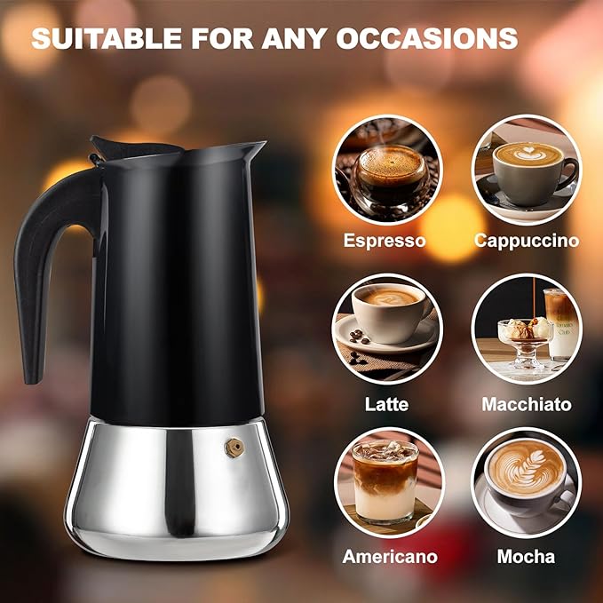 DITOSH 2 Cup Stovetop Espresso Maker Stainless Steel Moka Pot Stove Top Percolator Italian Coffee Makers Capable Mocha Greca Machine Cafe Classic Induction Cookers for Home and Camping 100ml 3.3oz