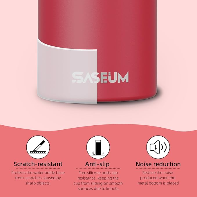 SASEUM Sport Water Bottle 32oz Stainless Steel Double Wall Vacuum Thermal Mug with Leak Proof Spout Lids, Wide Mouth Metal Insulated Water Jug for Gym and Travel（Red）