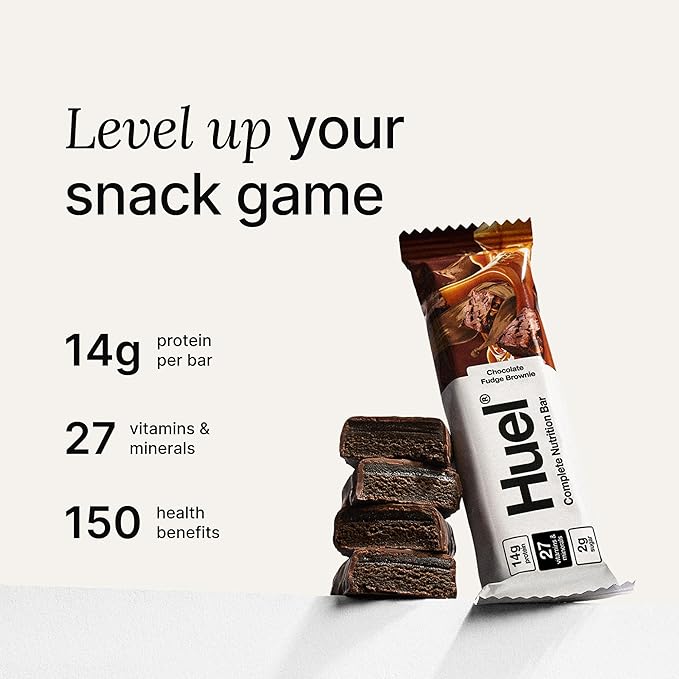 Huel Complete Nutrition Vegan Protein Bars | Fudge Brownie | 13g Protein | 27 Vitamins & Minerals, 2g Sugar, Non-GMO, 100% Plant Based Snack | 12 Pack