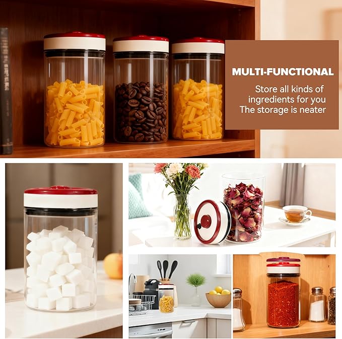 Coffee Canister 1200ml / 40.6 fl oz – Airtight Coffee Bean Container, Vacuum Seal Food Storage Jar for Coffee, Tea, Sugar, and Nuts, Clear Plastic Kitchen Canister