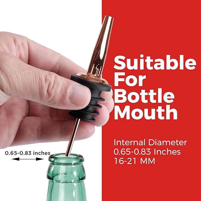 48 Pack Stainless Steel Bottle Pourers for Alcohol, Liquor, and Wine - Bar Accessories, Spouts for Bottles and Dispensers (rose gold)