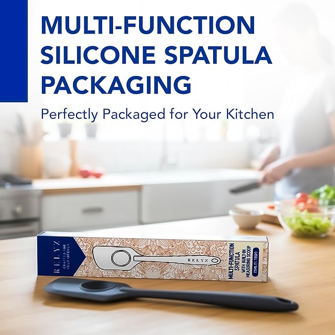 Silicone Spatula with Built-In ½ Tbsp Measuring Scoop, Heat-Resistant & Non-Stick Kitchen Spatula, BPA-Free Baking Utensils, One-Piece Flexible Design, Ergonomic Grip, Dishwasher Safe Cooking Tool