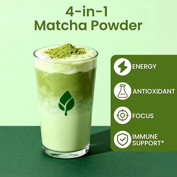 Catfit Matcha Powder with Moringa, Green Tea and Resveratrol, 4-in-1 Superfood for Energy, Immune, Digestion and Antioxidant Support, Vegan, Gluten-Free, 5.64 oz