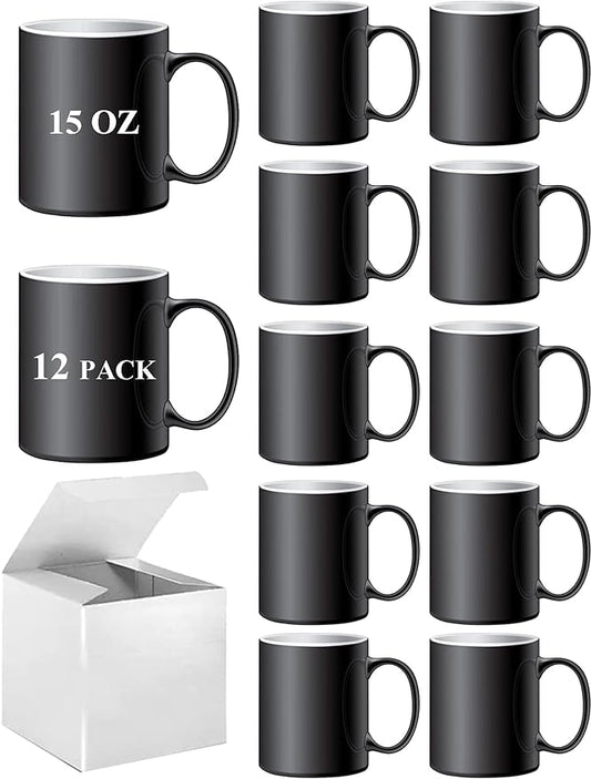 Color Changing Mugs, Sublimation Mugs Black Color Changing Coffee Mugs Heat Sensitive Coffee Mugs Tazas Magicas Para Sublimacion 15 OZ With Box Set of 12