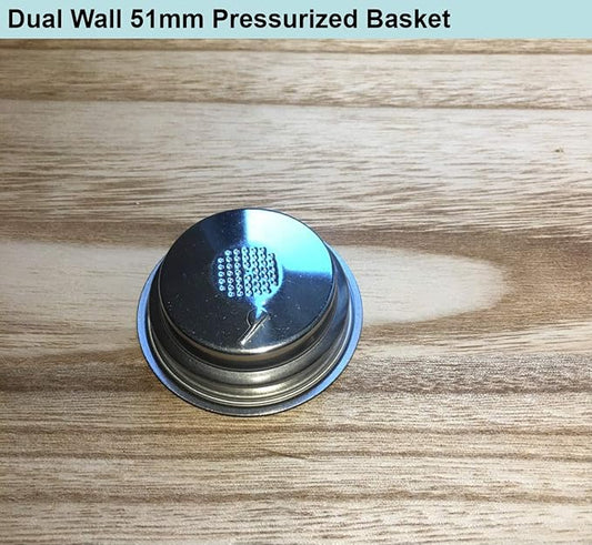 51mm Pressurized Filter Basket Stainless Steel Dual Wall Portafilter Basket Double Wall Espresso Basket Filter Basket Replacement Fits Delonghi Breville Mr Coffee Espresso Machine-1 Cup