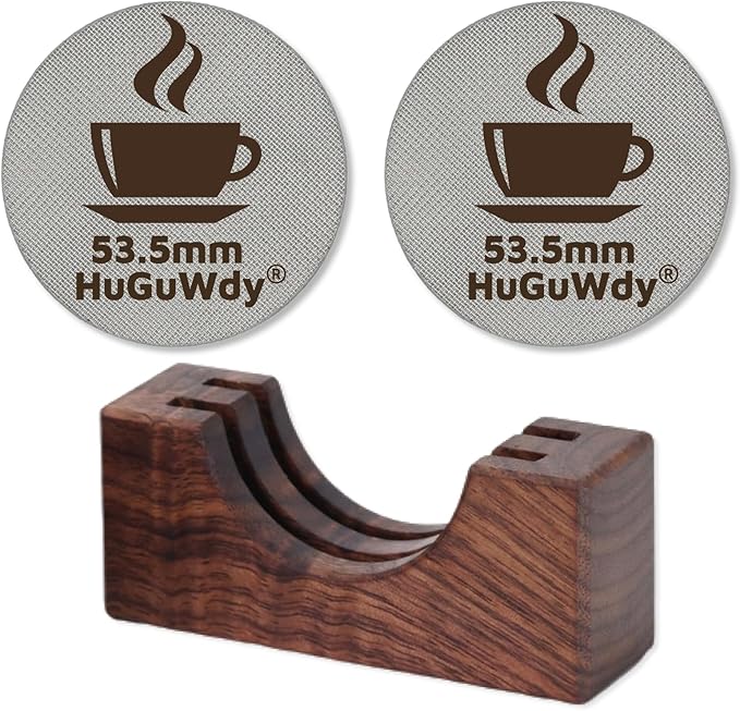 2 Packs Espresso Puck Screen 53.5mm With Walnut Stand,1.7mm Thickness 150μm Mesh For Puck Screen 54mm Breville 54mm Puck Screen 54mm Portafilter Espresso Filter Espresso Screen Breville Espresso