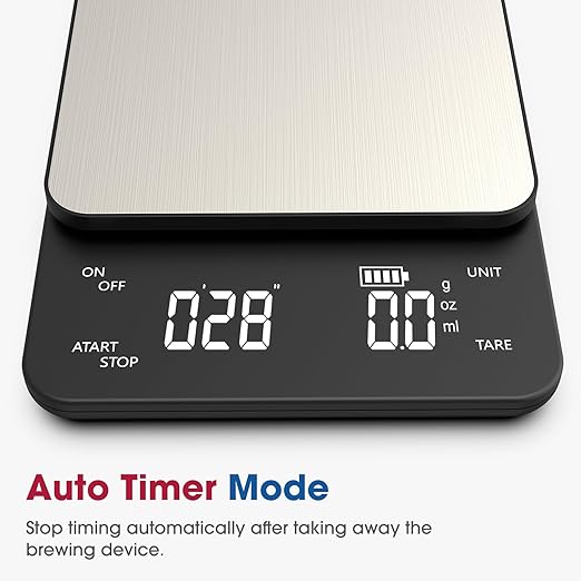 Mik-Nana Digital Coffee Scale with Integrated Timer, 0.1g High Precision Kitchen Food Scale for Pour Over and Espresso, 11lb/5kg Capacity, Large Backlit LCD Display (Batteries Included)