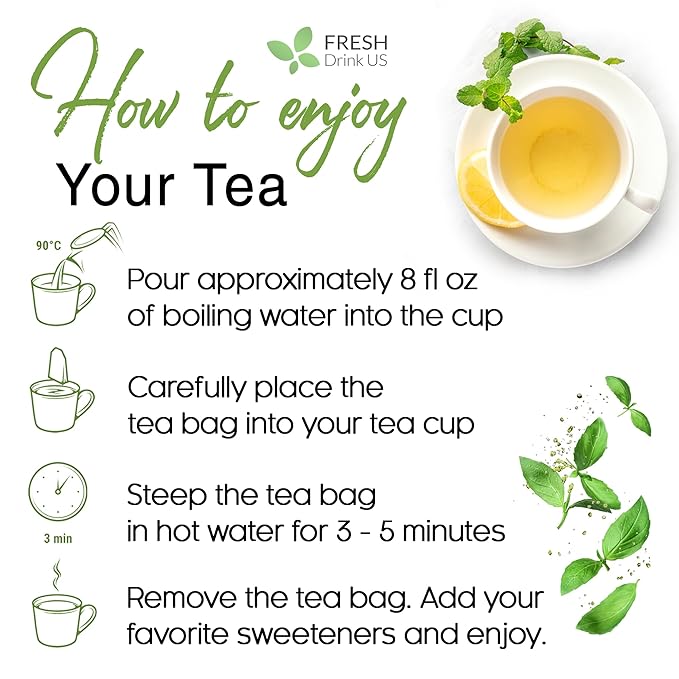 FreshDrinkUS, Premium 120 Lemon Balm Leaf Tea Bags, 100% Natural & Pure from Lemon Balm Leaves. Loose Leaf Herbal Te. No Sugar, No Caffeine, No Gluten, Vegan.