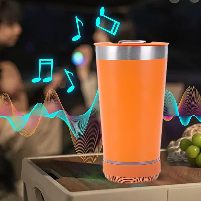 Tumbler with Lid and Bluetooth Speaker,Tumbler with Bluetooth Speaker,Leak-Proof Travel Mug,304 Stainless Steel Insulated Tumbler with Detachable Wireless Speaker