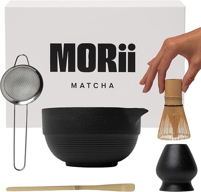 Matcha Whisk Set, 5 Pcs Matcha Set Kit Includes 15 OZ Ceramic Matcha Bowl, Bamboo Whisk, Holder, Sifter & Scoop, Tea Gift for Women Men Girl Friend, Christmas, Birthday, Halloween, Matcha Tea Ceremony