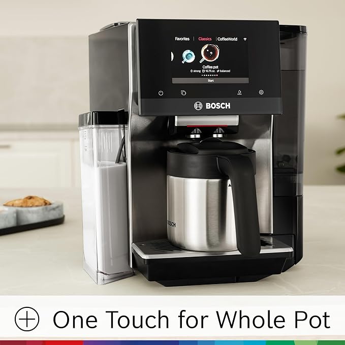 Bosch 800 Series Fully Automatic Espresso and Coffee Machine – 36 Drinks with Coffee World, Cold Brew, Double Cup, Integrated Milk Container, Smart Features, in Stainless Steel TQU60703