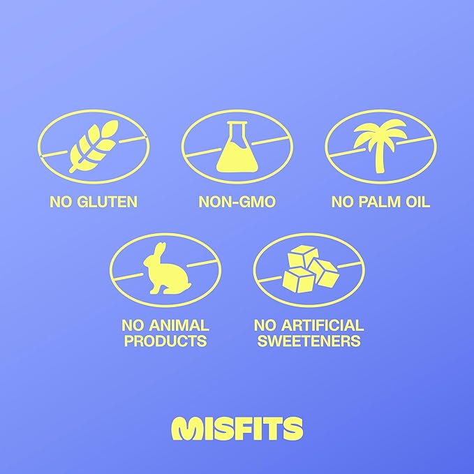 Misfits Vegan Protein Bars - Chewy Cookie Dough | Nutrition Bars - 15g Protein, 1g Sugar, Plant-based, Low Carb, Non-GMO, Gluten Free Snacks | Pack of 12