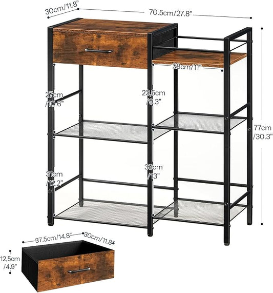 HOOBRO Coffee Bar Cabinet, Farmhouse Coffee Stand Station, 6 Tiers Kitchen Station Table with Drawer, Kitchen Bar Table for Small Space, Buffet Sideboard Cabinet with Storage, Rustic Brown BF77KF01