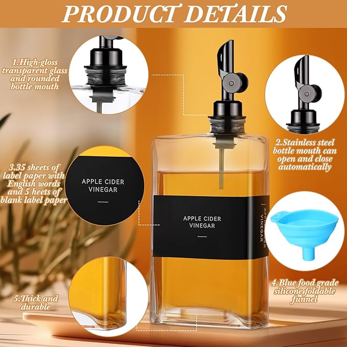 4 Pcs Olive Oil Dispenser for Kitchen, Glass Olive Bottles Oil Seasoning Bottle Set Coffee Syrup Soy Sauce Dispenser(Black,350 ml)