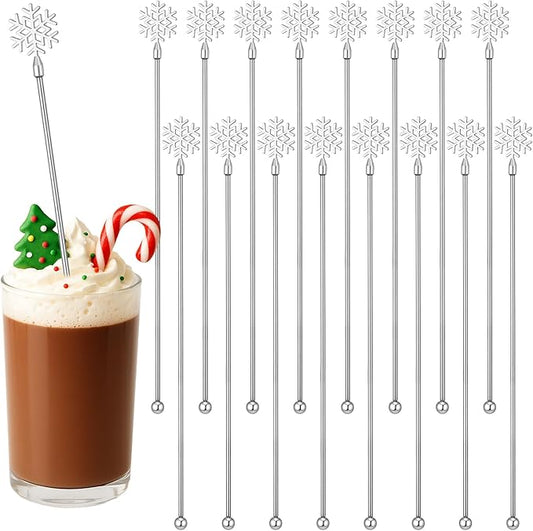 20 Pack Winter Snowflake Drink Stirrers Hot Cocoa Bar Chocolate Supplies Cocktail Stir Sticks Metal Swizzle Sticks 7.9 Inch Snowflake Coffee Stirrers Reusable for Winter Party Decor