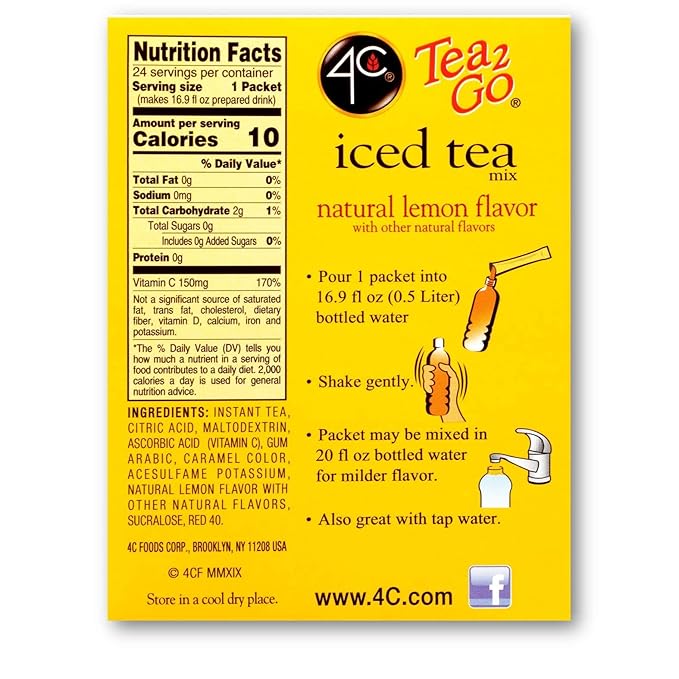 4C Powder Drink Mix Packets, Lemon Tea, 24 Count, Singles Stix On the Go, Refreshing Sugar Free Water Flavorings (Lemon Tea, 24 Count (Pack of 6))