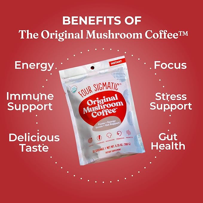 Four Sigmatic Original Mushroom Coffee | High Dose Lion's Mane, Chaga, Turkey Tail, Cordyceps and Reishi | Energy, Focus & Immune Support | 30 Servings