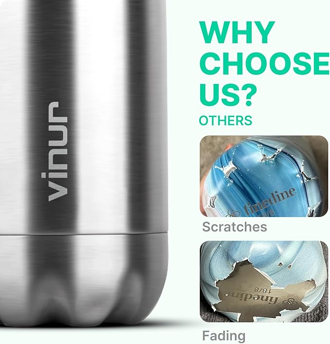 VINUR 9 oz Small Insulated Water Bottle for Kids Lunchbox -18/8 Stainless Steel Vacuum Leak-Proof Flask with Carry Rope for Sports Travel, Cola Shape, Silver