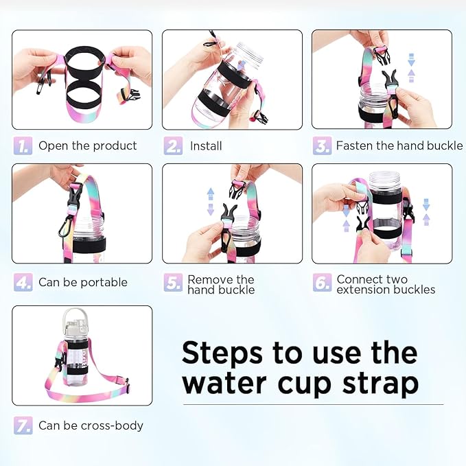 EasyAcc Water Bottle Holder Strap Sling, for Owala FreeSip 24 32 40 oz, Hydro Flask, Cirkul, Yeti, Stanley Flip, Universal Water Bottles, with Carabiner, for Walking Curise Travel (Bottle Excluded)