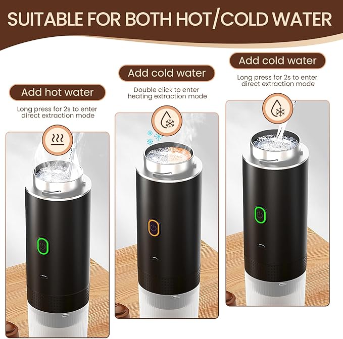Electric Espresso Machine, 3 In 1 Portable Coffee Maker for Travel, 4-6 min Self-Heating, Compatible with Ground Coffee & Large Capsules, Small Capsules, for Hiking, Camping, RV, Office (Black)