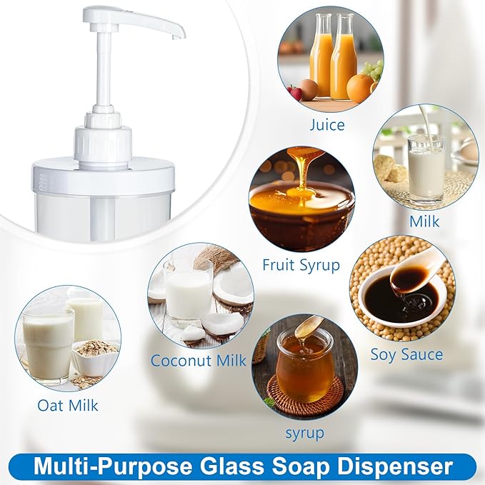 Uceoo Coffee Syrup Dispenser, Plastics Syrup Bottle with Plastic Pump, 33.8 Oz Large Capacity Circular Syrup Pump Dispensers for Coffee Bar, Simple Pump Bottle for Honey, Condiments, Salad Dressings