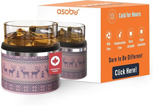 asobu Whiskey Sleeve Glass – Insulated Bourbon Tumbler with Premium Rocks Glass, BPA-Free, Double-Wall Stainless Steel, Keeps Drinks Cold Longer, 10.5oz