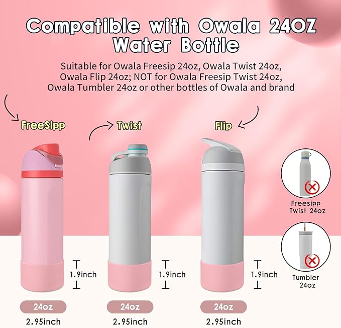 2PCS Silicone Water Bottle Boot, Compatible with Owala 24oz 32oz 40oz, Protective Anti-Scratch & Anti-Dent No Noise Sleeve Cover for FreeSip/Twist/Flip Water Bottles (Angel Food Cake, 24oz)