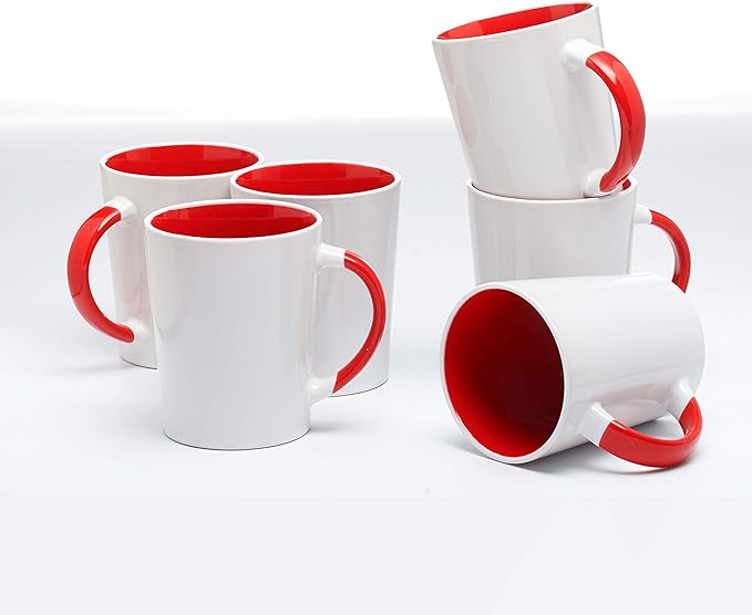DISCOUNT PROMOS Ceramic Latte Coffee Mugs by Albany 13 oz. Set of 10, Bulk Pack - Perfect for Coffee, Tea, Espresso, Hot Cocoa, Other Beverages - Red