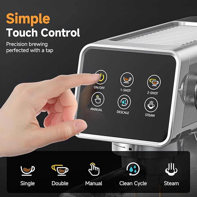20 Bar Espresso Coffee Machine with LED Touch Screen, Espresso Maker with Self-Cleaning Function & Milk Frother, Compact Cappuccino & Latte Maker for Home and Office