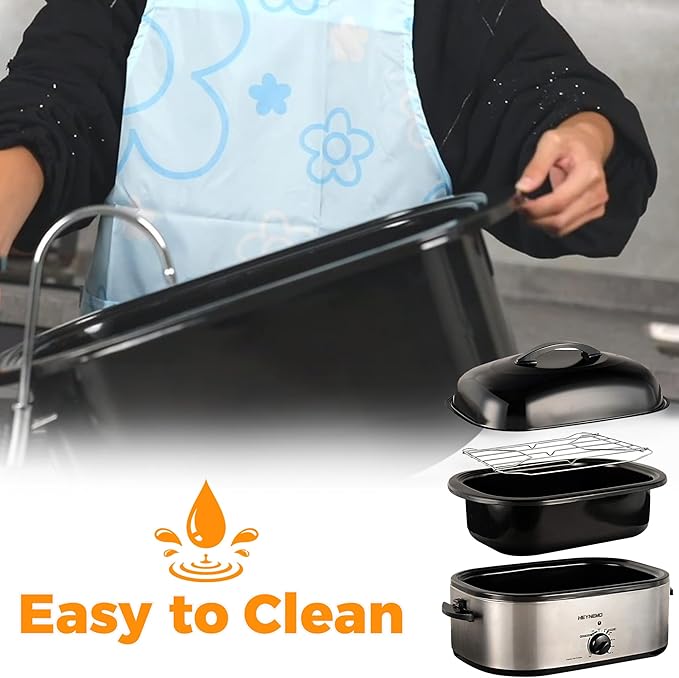 Roaster Oven 22 Quart Electric, Turkey Roaster with Self-Basting Lid Design, Large Stainless Steel Electric Turkey Roaster Oven Fits Turkeys Up to 26LB