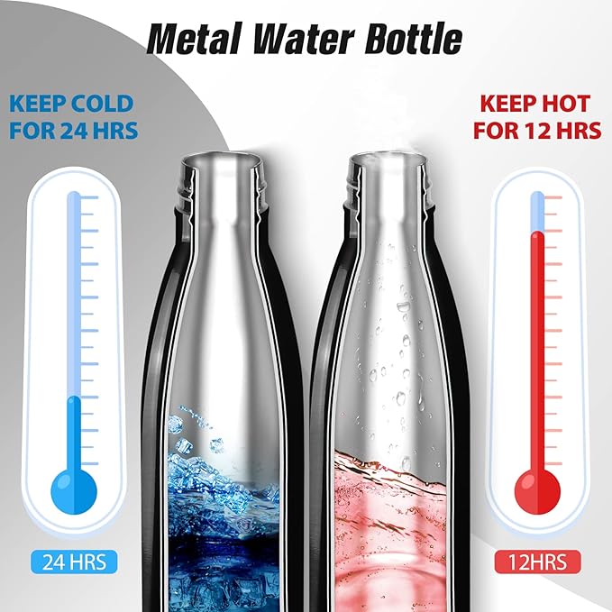Sfee Insulated Water Bottle, 17 oz Stainless Steel Water Bottles, Double Wall Vacuum Reusable Water Bottles Leak Proof BPA-FREE Sports Bottle Cup Keep Hot&Cold for Running Gym Workout Cycling Kids