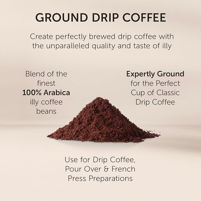 Illy Coffee, Ground Drip Forte, Extra Dark Roast, 100% Arabica Bean Bold Signature Italian Blend, No Preservatives, 8.8 Ounce (Pack Of 1)