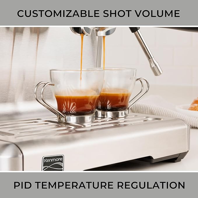 Kenmore Elite Espresso Machine – Automatic Coffee Maker with Auto Tamper, Auto Cleaning, Milk Steamer & Frother, Bean Grinder, Brew Professional Barista Style Cappuccino, Café Latte